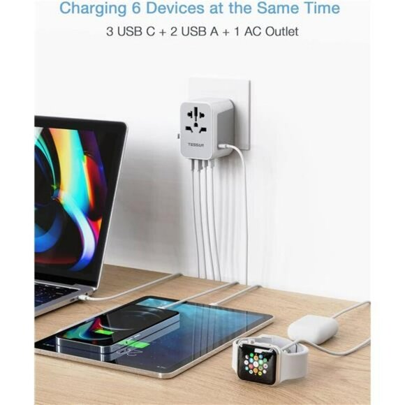 TESSAN Universal Travel Adapter USB C Wall Charger for Europe UK Japan AUS - Picture 6 of 7
